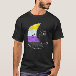 Camiseta Gato Espacial da Lua Não Binário Orgulho Lgb Com N
