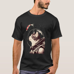 Camiseta Gato Espacial Divertido Astronauta Gatos Homens Mu