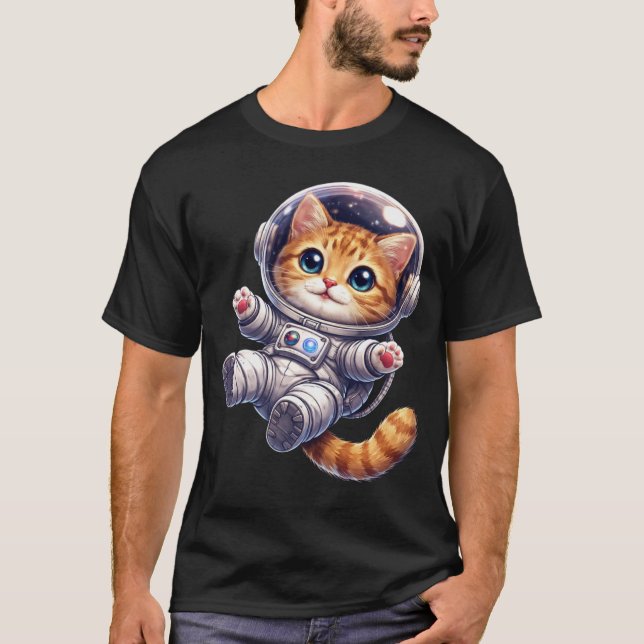 Camiseta Gato Espacial Flutuando no Universo (Frente)