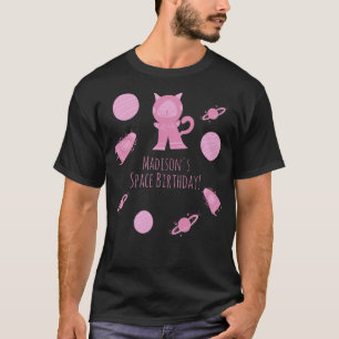 Camiseta Gato Espacial Galáxia Rosa Aniversário