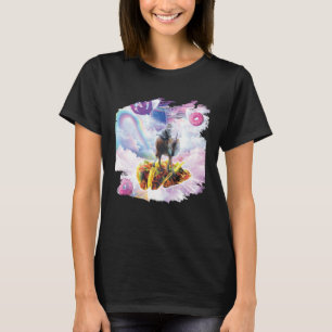 Camiseta Gato Espacial Montando Taco & Donut de Unicórnio L
