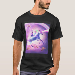 Camiseta Gato Espacial Montando Unicórnio Tacos de Laser e