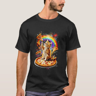 Camiseta Gato Espacial Pizza Arco-íris Gato Kitty na Galáxi
