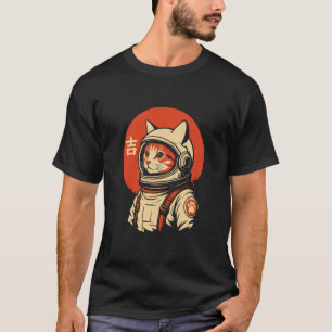 Camiseta Gato Espacial Retro de Terno Sinal de Boa Sorte Ja