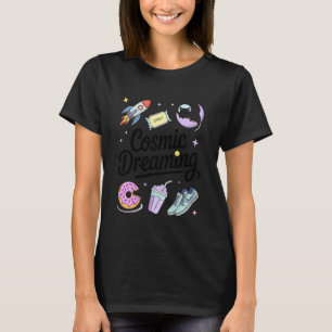 Camiseta Gato Espacial Sonhando Cosmico Foguete Lua Estrela