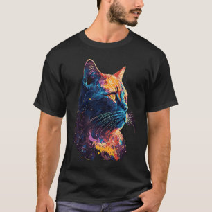 Camiseta Gato Espaço Cosmo Galáxia Retrato Colorido Vibrant