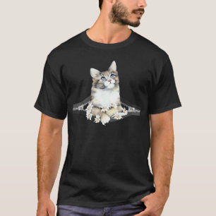Camiseta Gato Espiando Gato Branco no Bolso Gatos 1