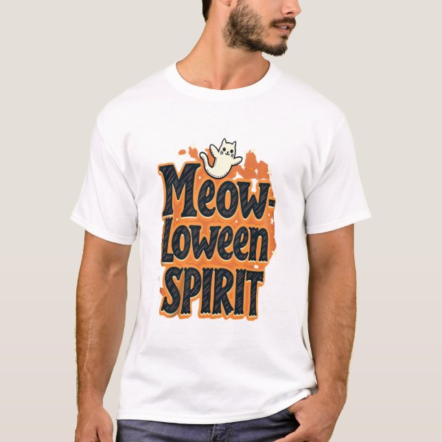 Camiseta Gato Espírito Meow-loween (Frente)