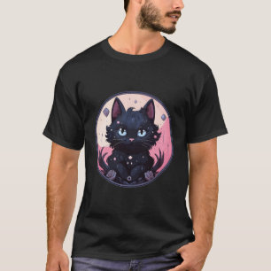 Camiseta Gato Espiritual Negra Gato Negra Kawaii Gótico Pas