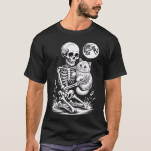 Camiseta Gato Esqueleto Caveira Gatinho Fofo Goth Halloween