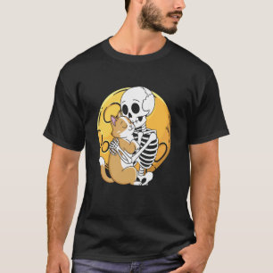 Camiseta Gato Esqueleto de Halloween Fofo Goth Caveira Gati