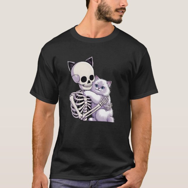 Camiseta Gato Esqueleto Divertido Halloween (Frente)