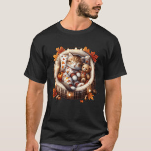 Camiseta Gato Estético de Outono na Cama de Gatinho Gráfico
