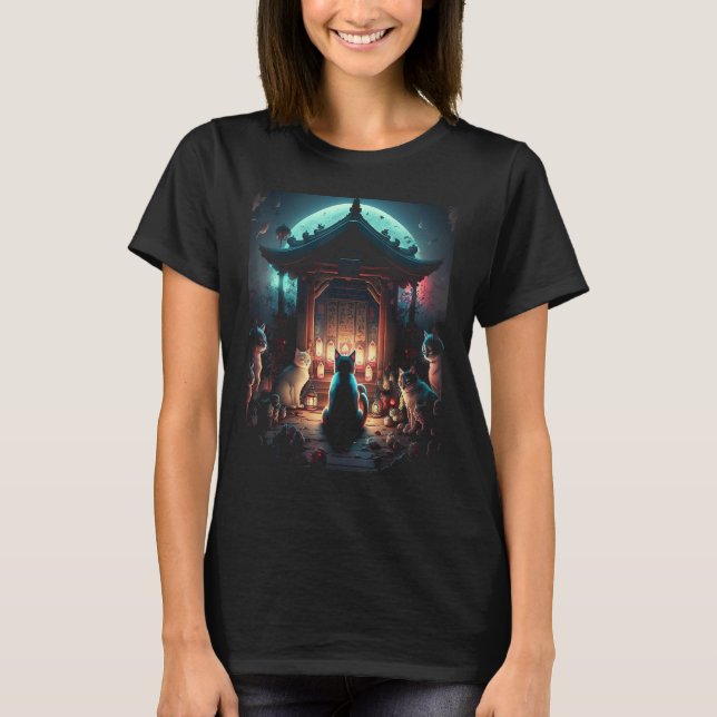 Camiseta Gato estético japonês Sakura Cherry Blossoms (Frente)