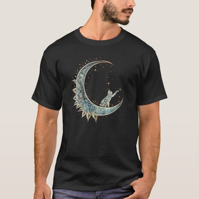 Camiseta Gato estético místico sentado em crescente Lua Lu (Frente)