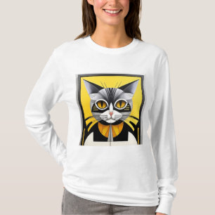 Camiseta Gato Estilizado Geométrico Abstrato