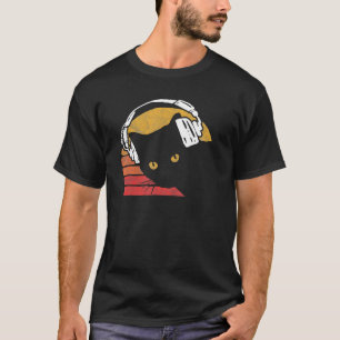 Camiseta Gato Estilo Vintage dos Anos Oitenta & Fones de Ou