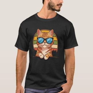 Camiseta Gato Estilo Vintage Laranja Usando Óculos de Sol