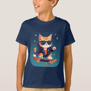 Camiseta Gato Estiloso Andando de Skate
