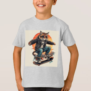 Camiseta Gato Estiloso Andando de Skate