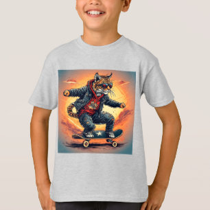 Camiseta Gato Estiloso Andando de Skate