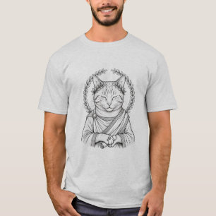 Camiseta Gato Estoico: Sábio Romano Antigo com Coroa de Lou