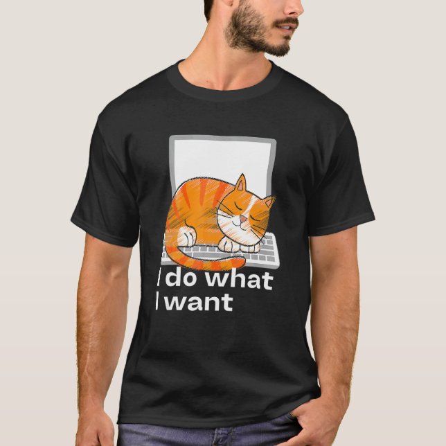 Camiseta Gato Eu Faço O Que Eu Quero Teclado De Computador (Frente)