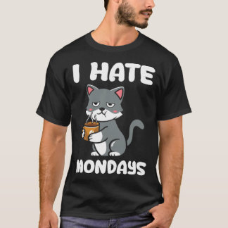 Camiseta Gato  Eu Odeio Café Caffeína da Manhã de Segunda-f