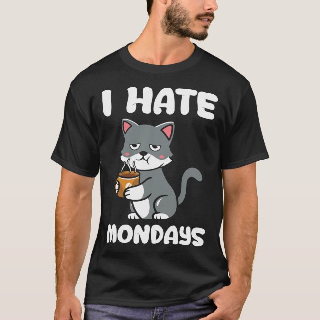 Camiseta Gato  Eu Odeio Café Caffeína da Manhã de Segunda-f (Frente)