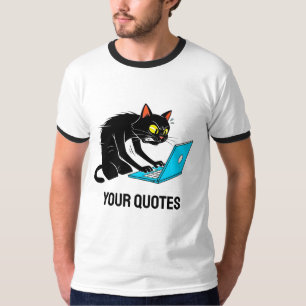 Camiseta Gato Exausto Digitando no Laptop