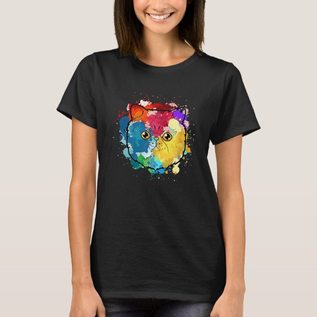 Camiseta Gato Exótico de Pelo Curto Mãe Splat Pintura Aquar (Frente)