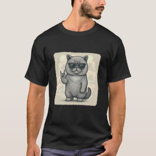 Camiseta Gato Exótico de Pelo Curto Óculos de Sol Música Ro