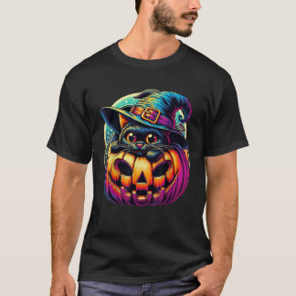 Camiseta Gato Extra Bonito Preto com Pumpkin de Chapéu de B