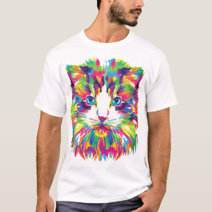 Camiseta Gato Face Geométrica Design Prismática