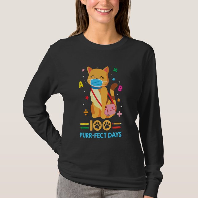 Camiseta Gato Face Máscara Engraçado 100 Dias De Meninos Es (Frente)