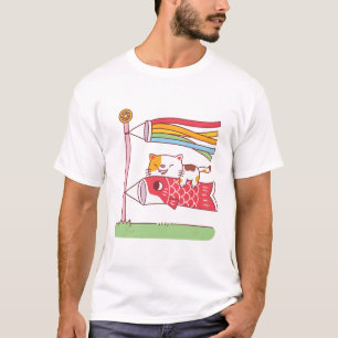 Camiseta Gato Faminto Fofo Abraçando o Carpa Koinobori Engr