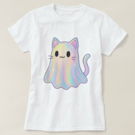 Camiseta Gato Fantasma Arco-Íris Pastel Kawaii | Estética A