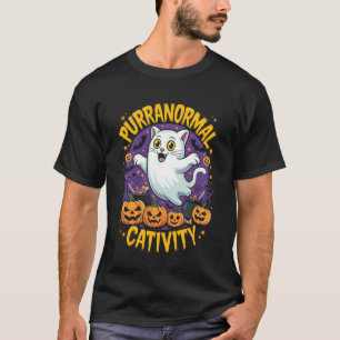 Camiseta Gato Fantasma Divertido de Halloween Atividade Pur