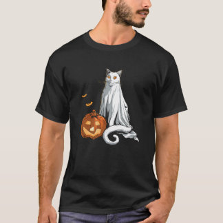 Camiseta Gato Fantasma Lençol Abóbora Roupa Engraçada de Ha