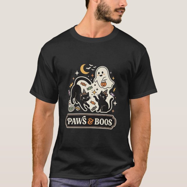 Camiseta Gato Fantasma Magia de Halloween (Frente)