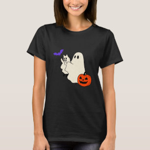 Camiseta Gato Fantasma Morcego Abóbora Halloween Temporada