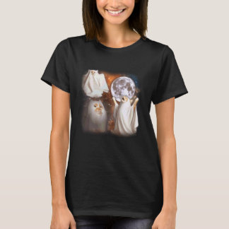 Camiseta Gato Fantasma Uivando para a Lua Estranho Hallowee
