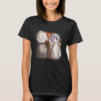 Camiseta Gato Fantasma Uivando para a Lua Halloween Estranh
