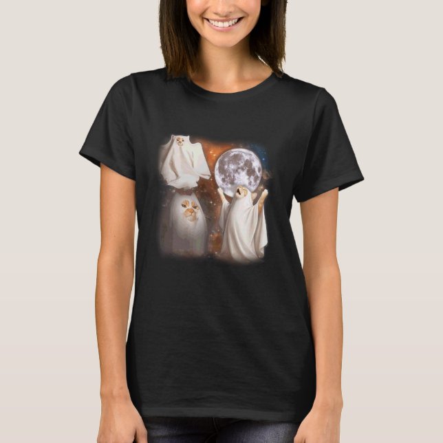 Camiseta Gato Fantasma Uivando para a Lua Halloween Estranh (Frente)