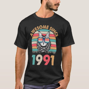 Camiseta Gato Fantástico Desde 1991 Feliz Aniversário Para 