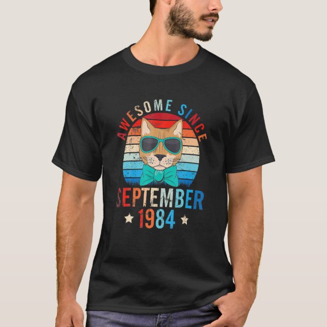 Camiseta Gato Fantástico Desde setembro de 1984 Feliz Anive (Frente)
