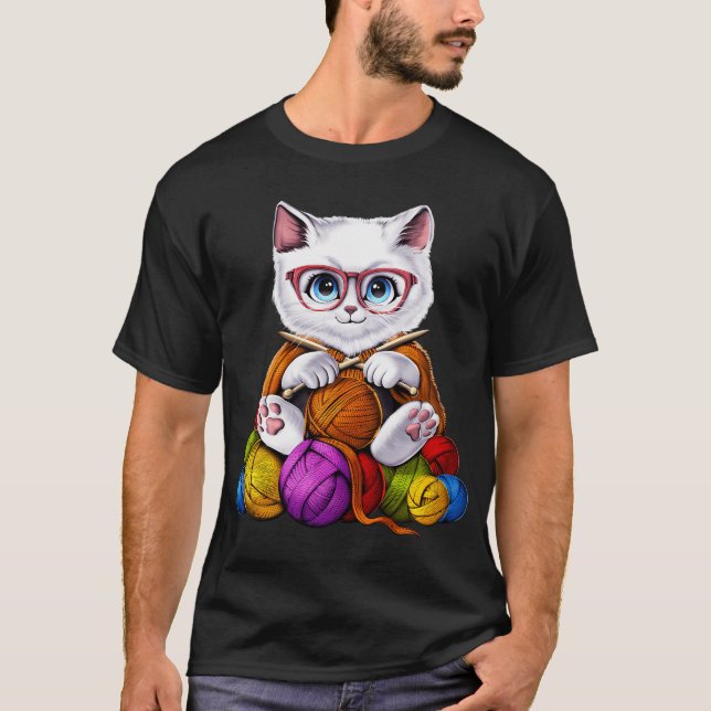 Camiseta Gato Fazendo Crochê (Frente)