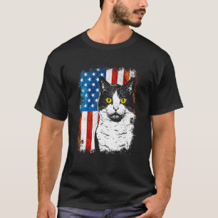 Camiseta Gato Felino de Smoking com Bandeira Americana 4 de