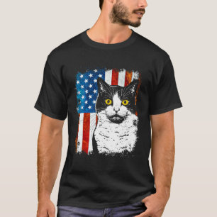 Camiseta Gato Felino Patriótico Bandeira Americana Tuxedo F