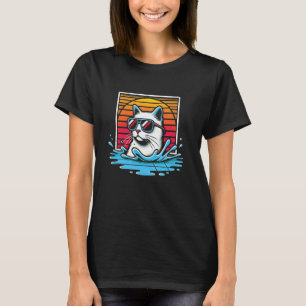 Camiseta Gato Felino Retrô Angustiado Pôr do Sol Mãe Pai C